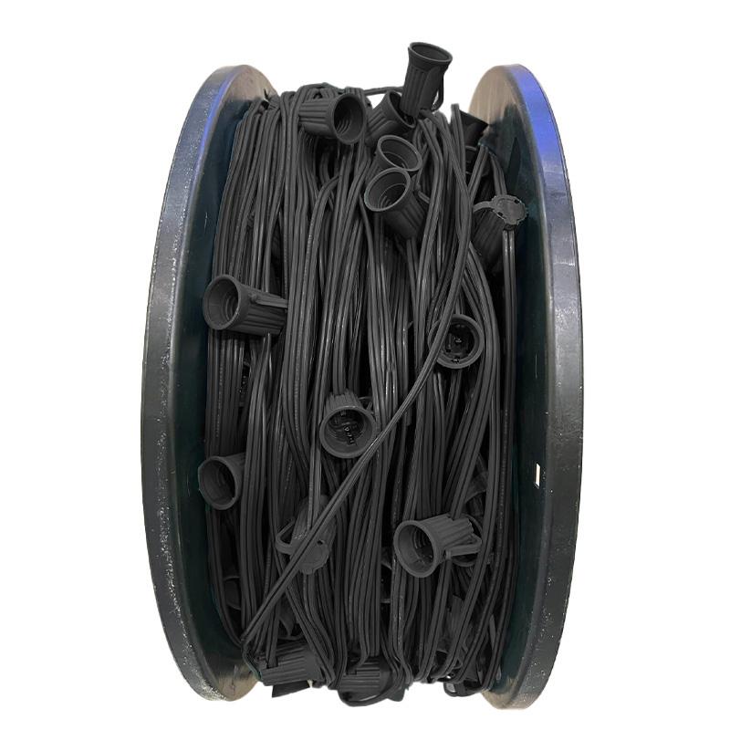 1000ft Professional Grade E17 Socketed Light Wire on Reel 1000, Black Wire, 12|44e0bdc9a37ec6efc5f6a02f44c1a529