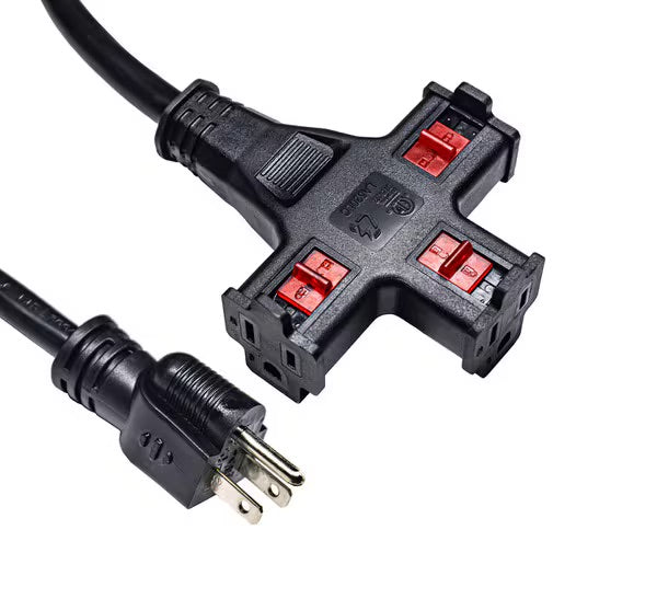 15-100ft Extension Cord, Triple Adapter w. Lock 16AWG