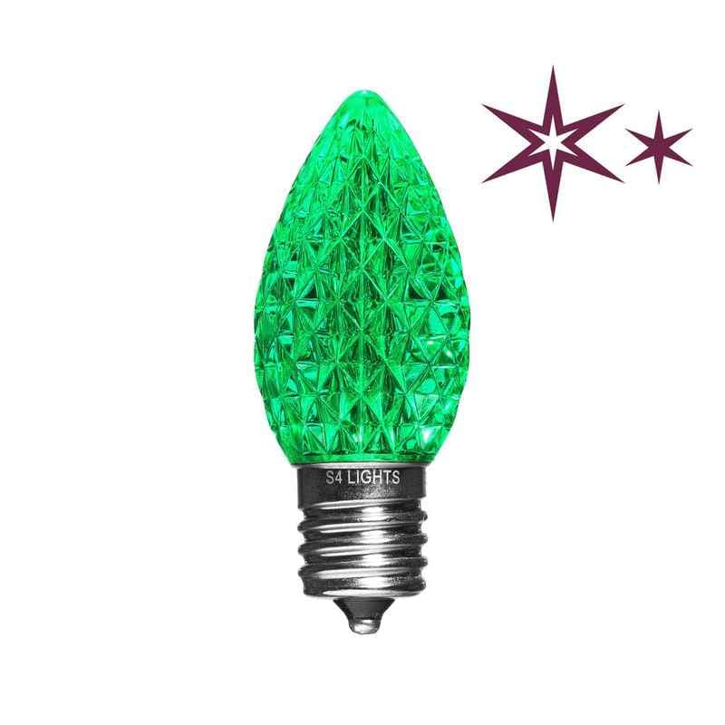 C9 LED Faceted Bulbs with Effects, E17 Base Green Twinkle|77a7adbca499ff20a037519336e48509