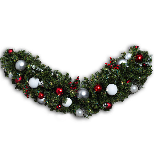 Ornamented Warm White Pre-lit Christmas Garland