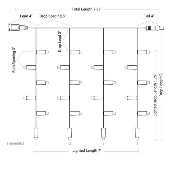 120L 5mm LED Icicle Light String / 3-Channel