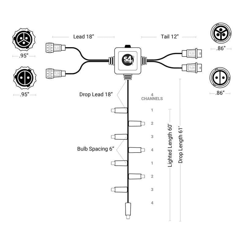 120L 5mm DMX LED Light String / 4-Channel, 6in Bulb Spacing