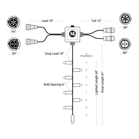 120L 5mm DMX LED Light String / 4-Channel, 6in Bulb Spacing – S4 Lights