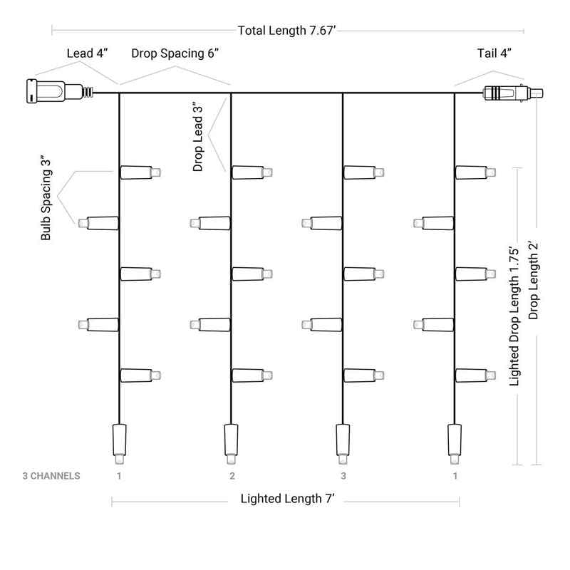 120L 5mm LED Icicle Light String / 3-Channel with PSU