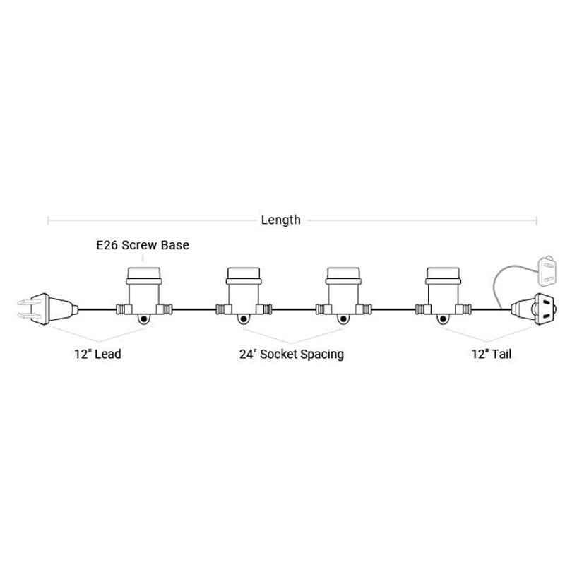 Bulbed Stringer 24-48ft E26 Commercial Grade Stringer – S4 Lights