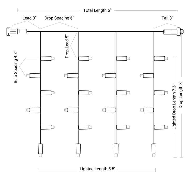 240L 5mm LED Light Curtain, 4.8in Bulb Spacing