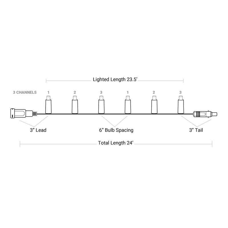 48L 5mm LED Light String / 3-Channel, 6in Bulb Spacing