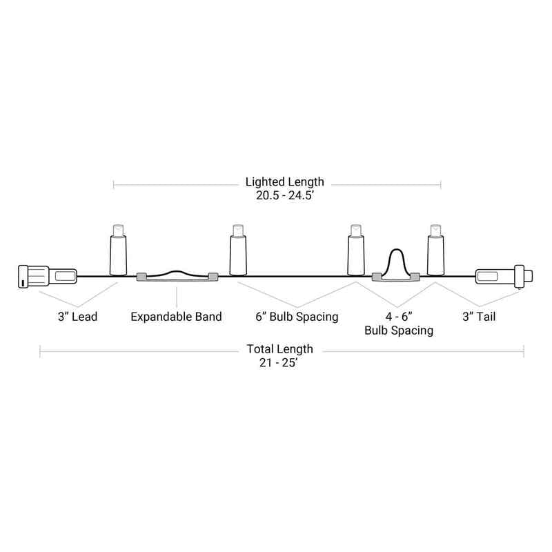 50L 7mm LED Expandable Light String, 4-6in Bulb Spacing