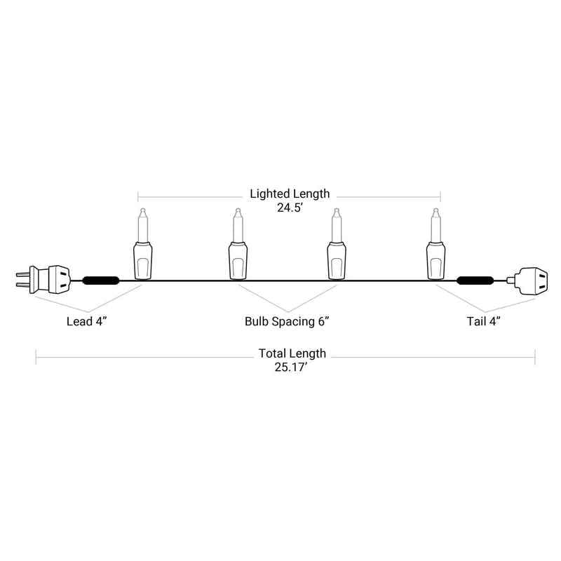 50L M6 Mini LED Light String, 6in Bulb Spacing