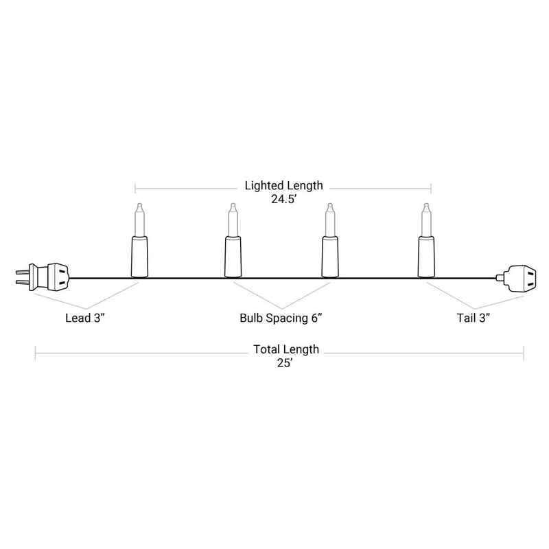 50L Mini Incandescent Light String, 6in Bulb Spacing