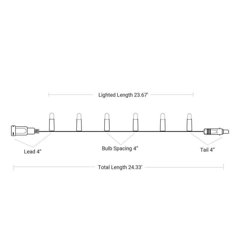 72L 7mm LED Dome Light String, 4in Bulb Spacing