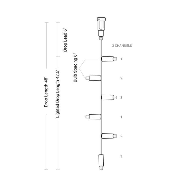 96L 5mm LED Curtain Light String / 3-Channel, 6in Bulb Spacing