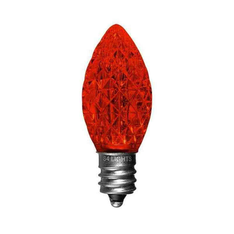 C7 LED Faceted Bulb, E12 Base Red|4b991ee09cb0c073af2e1140ae41c435