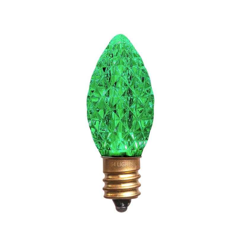 C7 LED Faceted Bulb, E12 Base Green|1d183053a613cdec5665a3b30f3be402