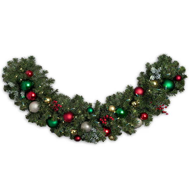 Ornamented Warm White Pre-lit Christmas Garland