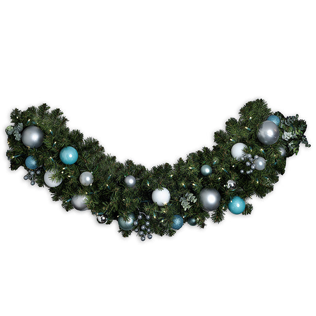 Ornamented Warm White Pre-lit Christmas Garland