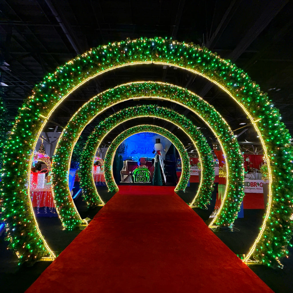 Pre-Lit Round Garland Archways - Set of 2 with Supports