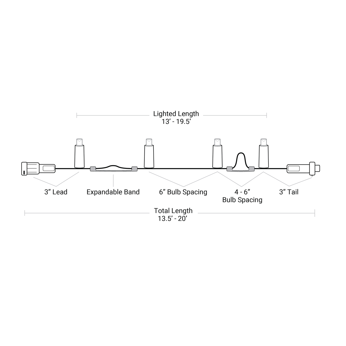40L 7mm LED Expandable Light String, 6in Bulb Spacing